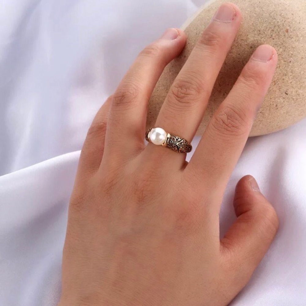 New 925 Sterling Silver Yellow Gold Pearl Ring - Picture 6 of 7